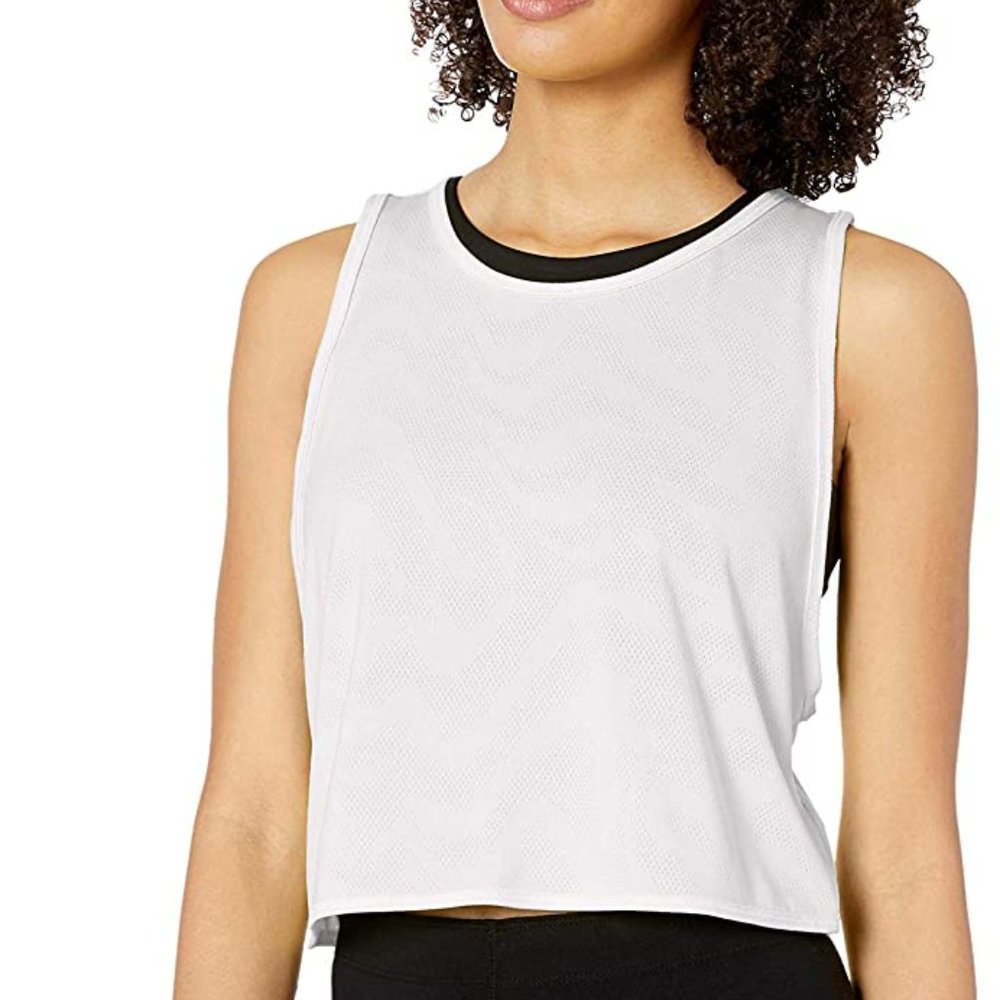 Womens XL Jacquard Mesh Workout Cropped Tank Shirt - Picture 4 of 4